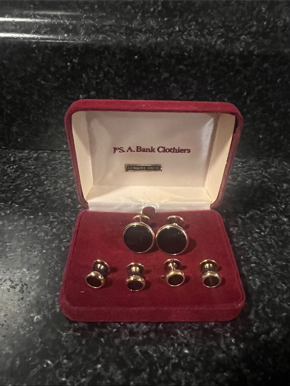 Jos. A. Bank Gold Tone Cuff Links with Black Inset